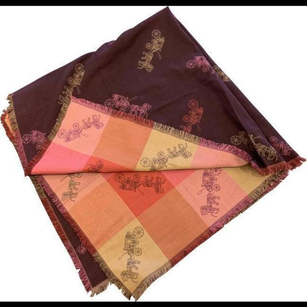 Coach F79746 Raspberry Horse and Carriage Plaid Jacquard Scarf Wrap New - Picture 2 of 2
